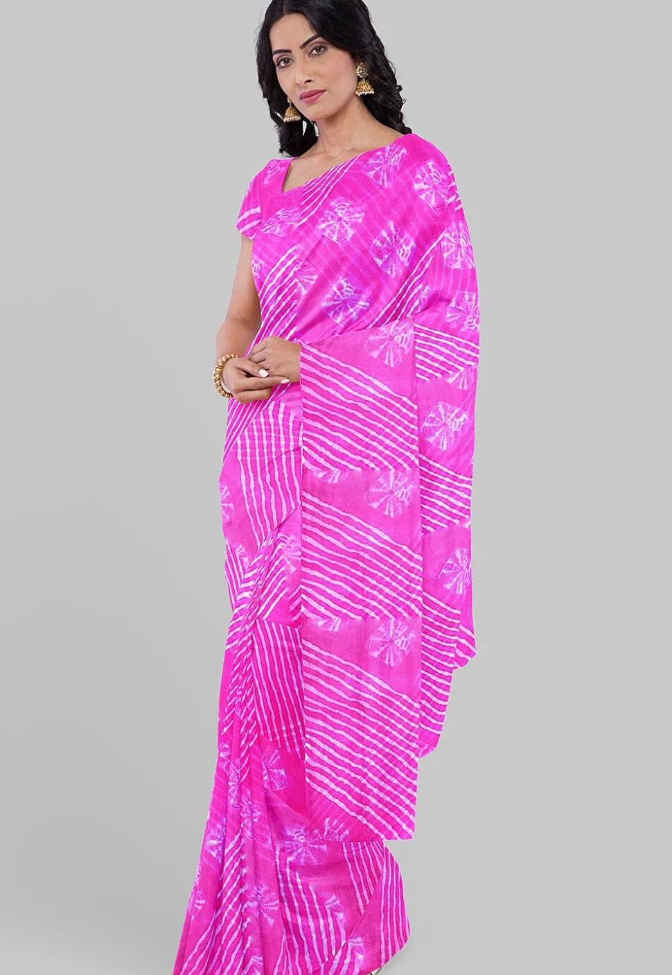 Leheriya Printed Georgette Saree in Pink