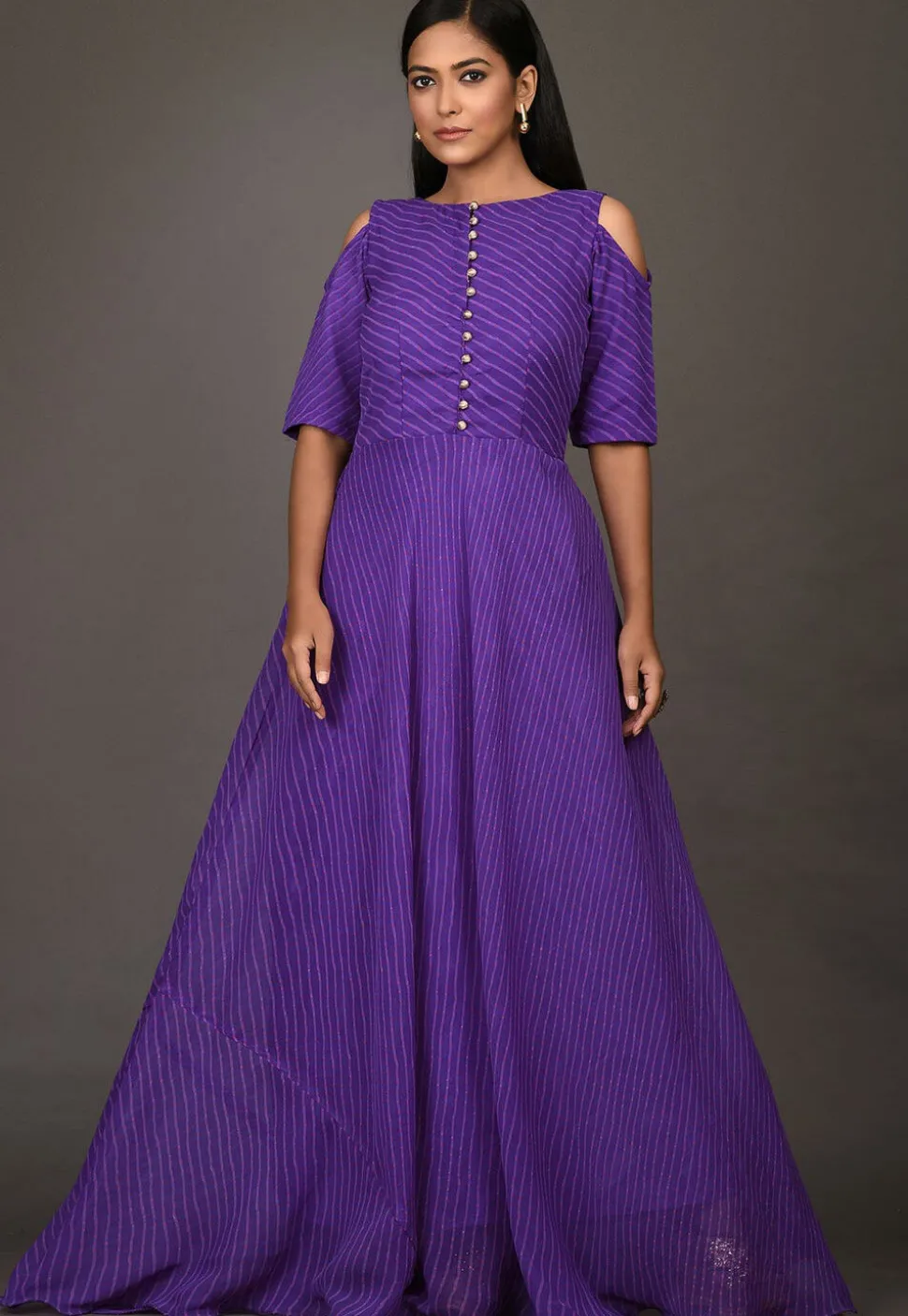 Leheriya Printed Georgette Gown in Purple