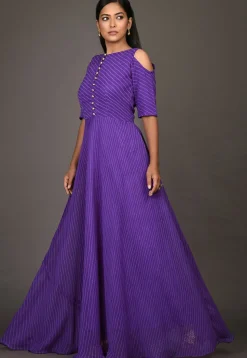 Leheriya Printed Georgette Gown in Purple