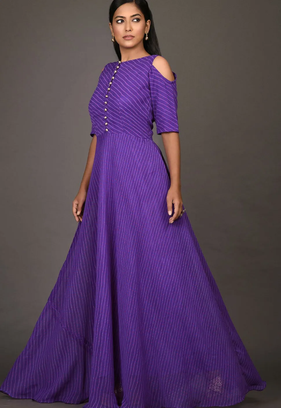 Leheriya Printed Georgette Gown in Purple