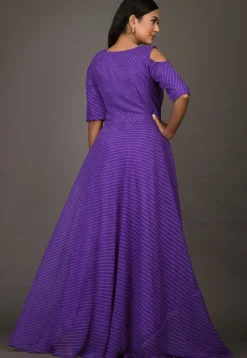 Leheriya Printed Georgette Gown in Purple