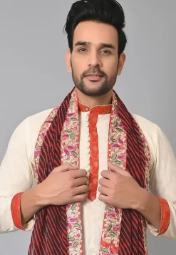 Leheriya Printed Georgette Dupatta in Red and Black
