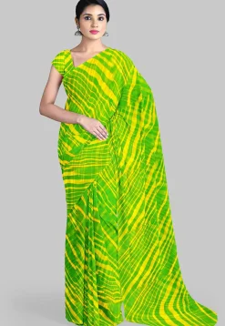 Leheriya Printed Georgette Saree in Green