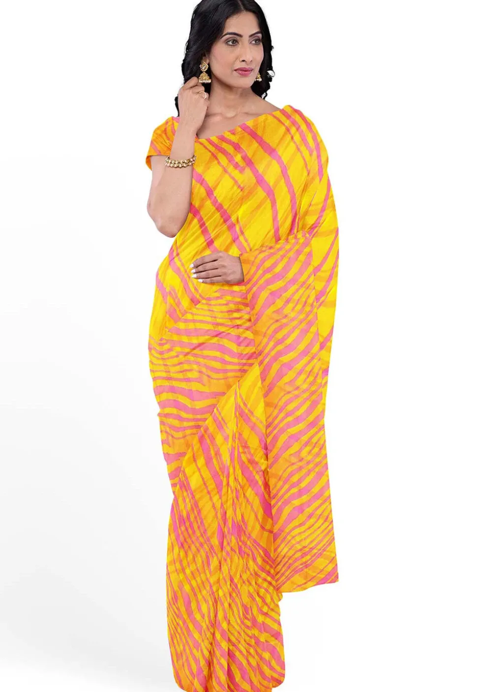 Leheriya Printed Georgette Saree in Mustard
