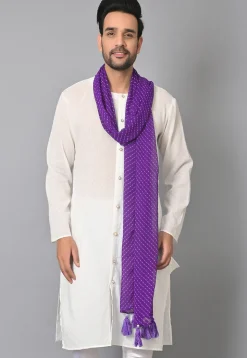 Leheriya Printed Georgette Men Dupatta in Purple