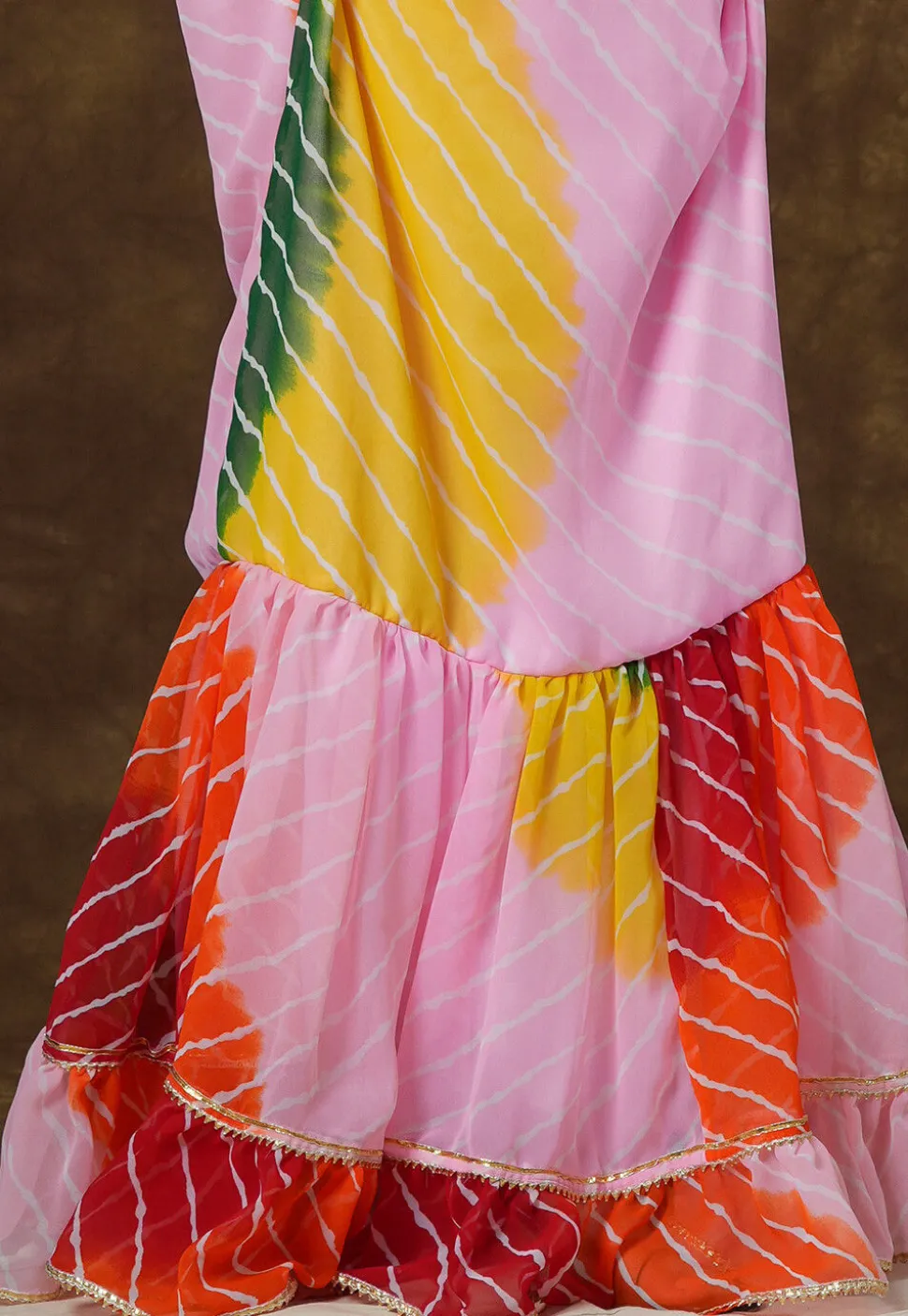 Leheriya Printed Georgette Gown in Multicolor