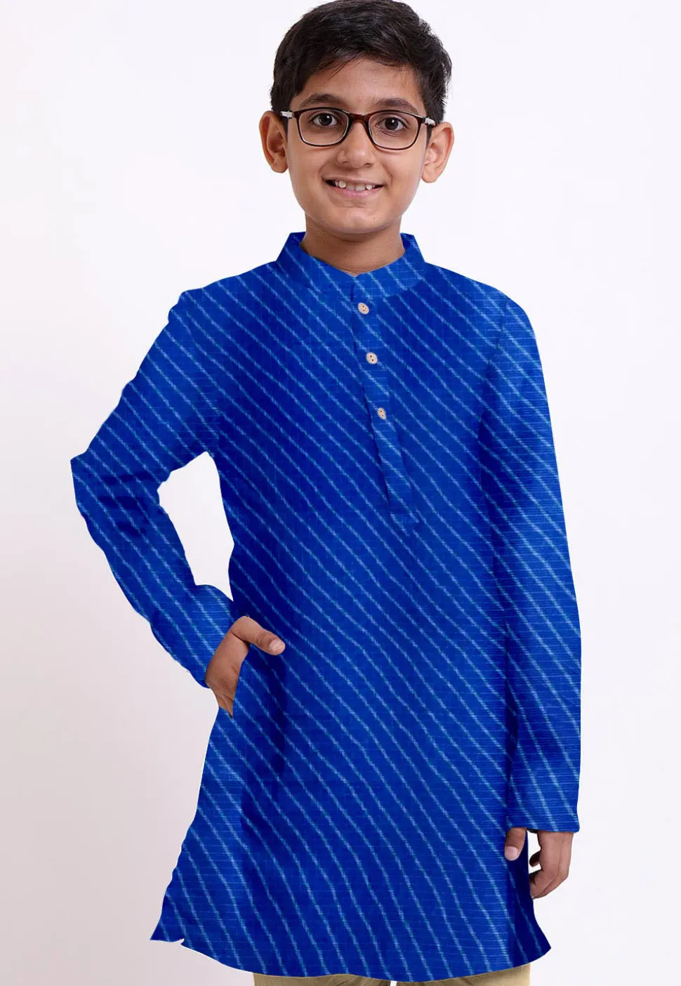 Leheriya Printed Kota Silk Kurta Set in Royal Blue