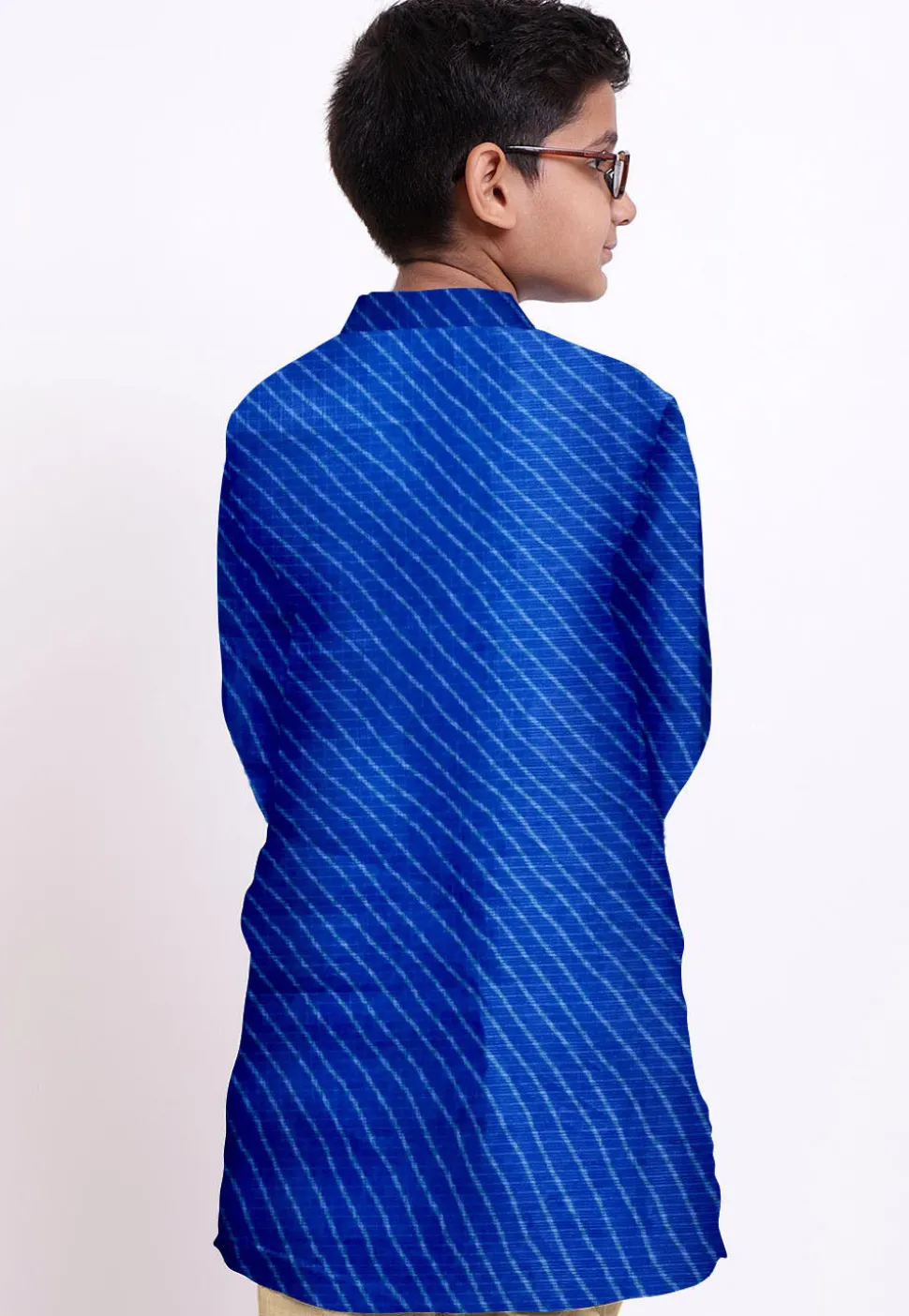 Leheriya Printed Kota Silk Kurta Set in Royal Blue