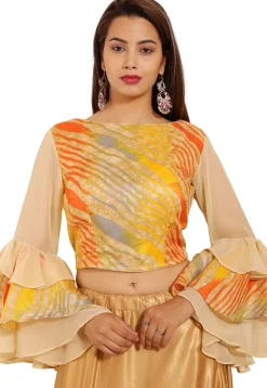 Leheriya Printed Kota Silk Blouse in Multicolor and Beige
