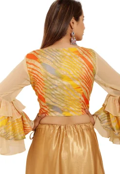 Leheriya Printed Kota Silk Blouse in Multicolor and Beige