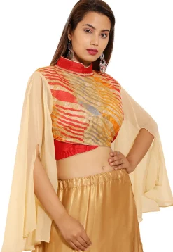 Leheriya Printed Kota Silk Blouse in Multicolor and Beige