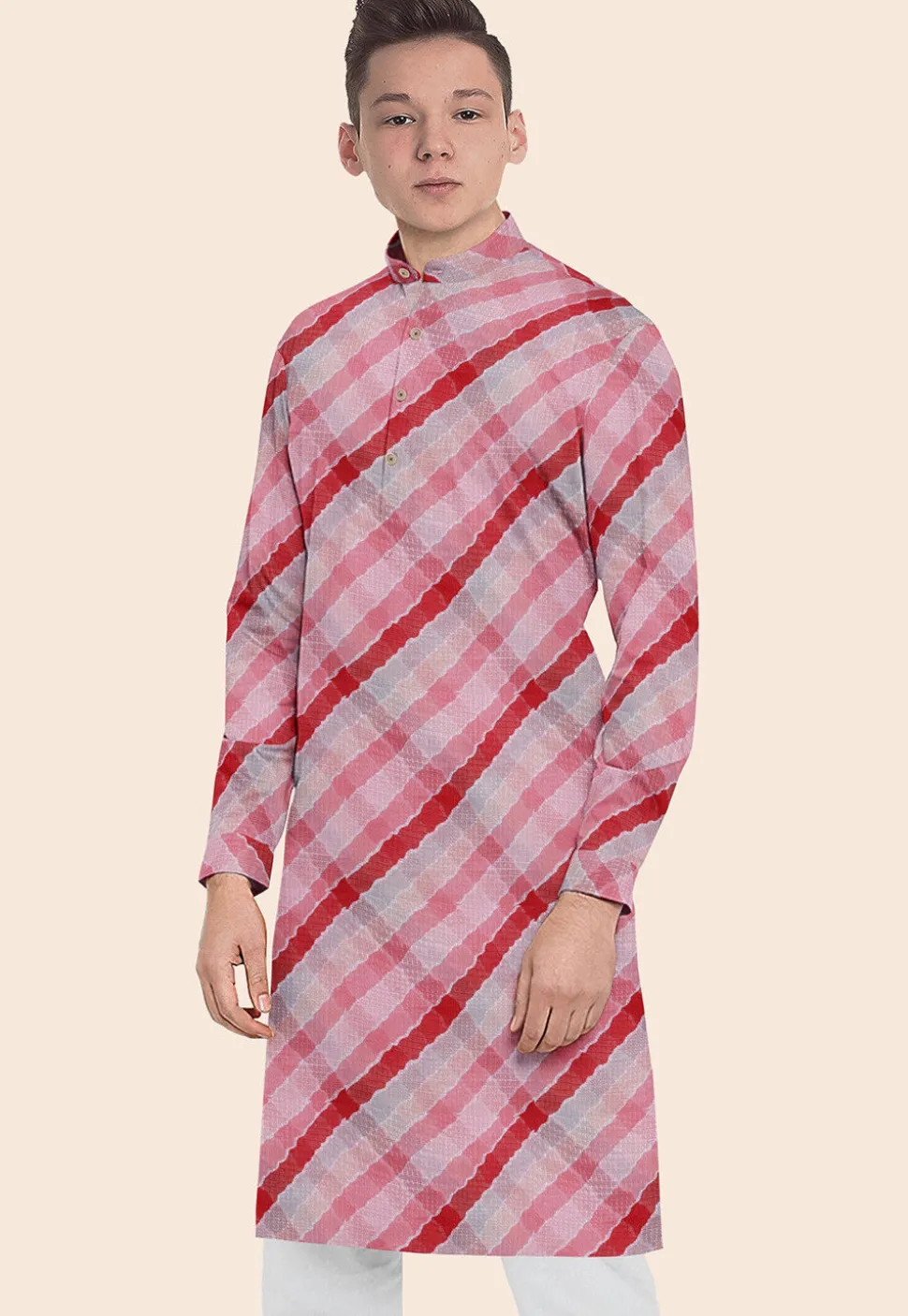 Leheriya Printed Kota Silk Kurta in Multicolor