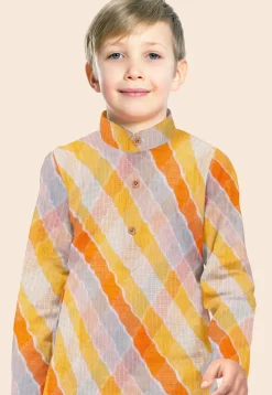 Leheriya Printed Kota Silk Kurta in Shaded Orange