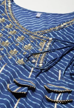 Leheriya Printed Pure Cotton Dress in Dark Blue