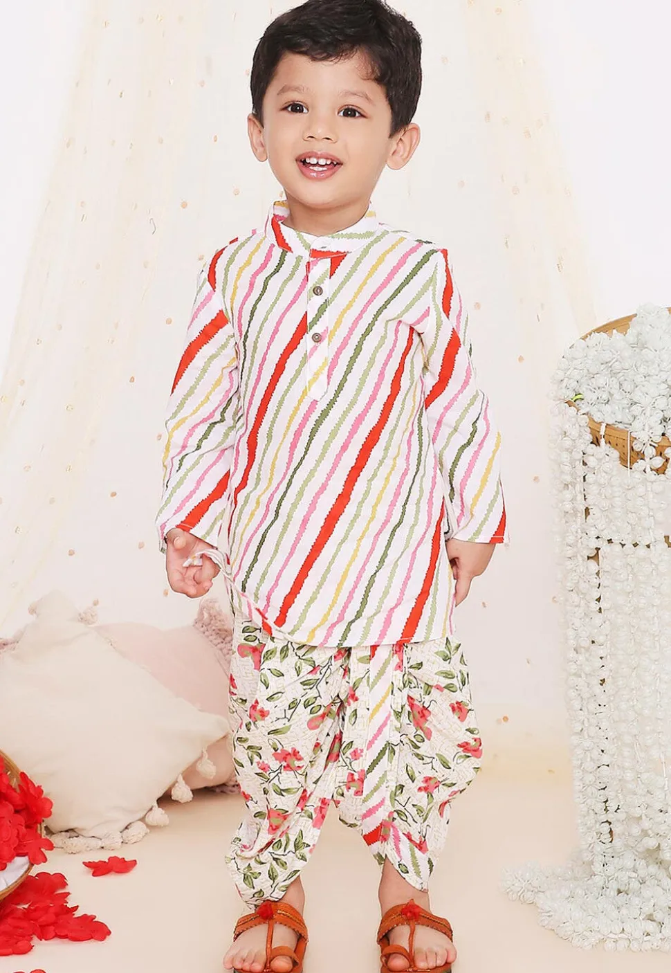Leheriya Printed Pure Cotton Kurta Set in Multicolor