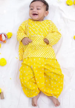 Leheriya Printed Pure Cotton Kurta Set in Yellow