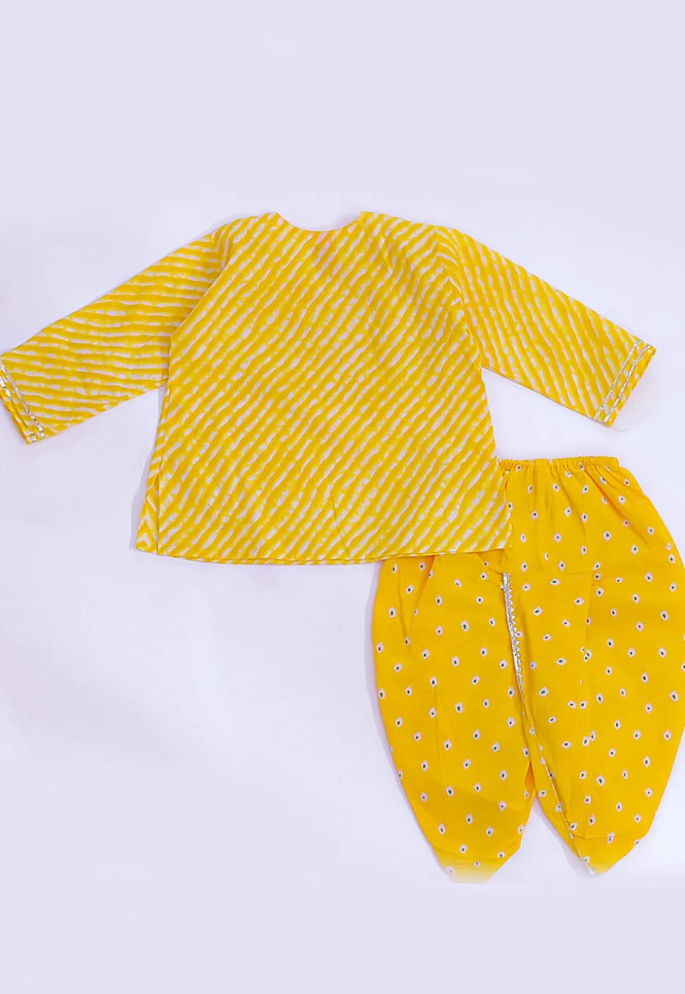 Leheriya Printed Pure Cotton Kurta Set in Yellow