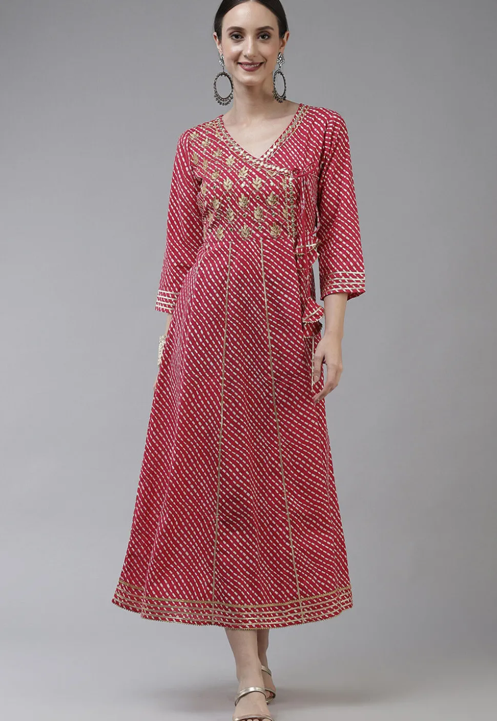 Leheriya Printed Pure Cotton Dress in Fuchsia