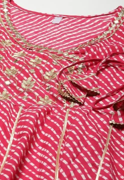 Leheriya Printed Pure Cotton Dress in Fuchsia