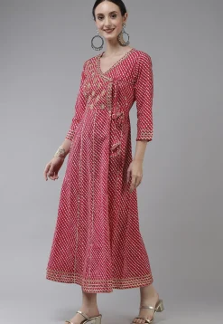 Leheriya Printed Pure Cotton Dress in Fuchsia