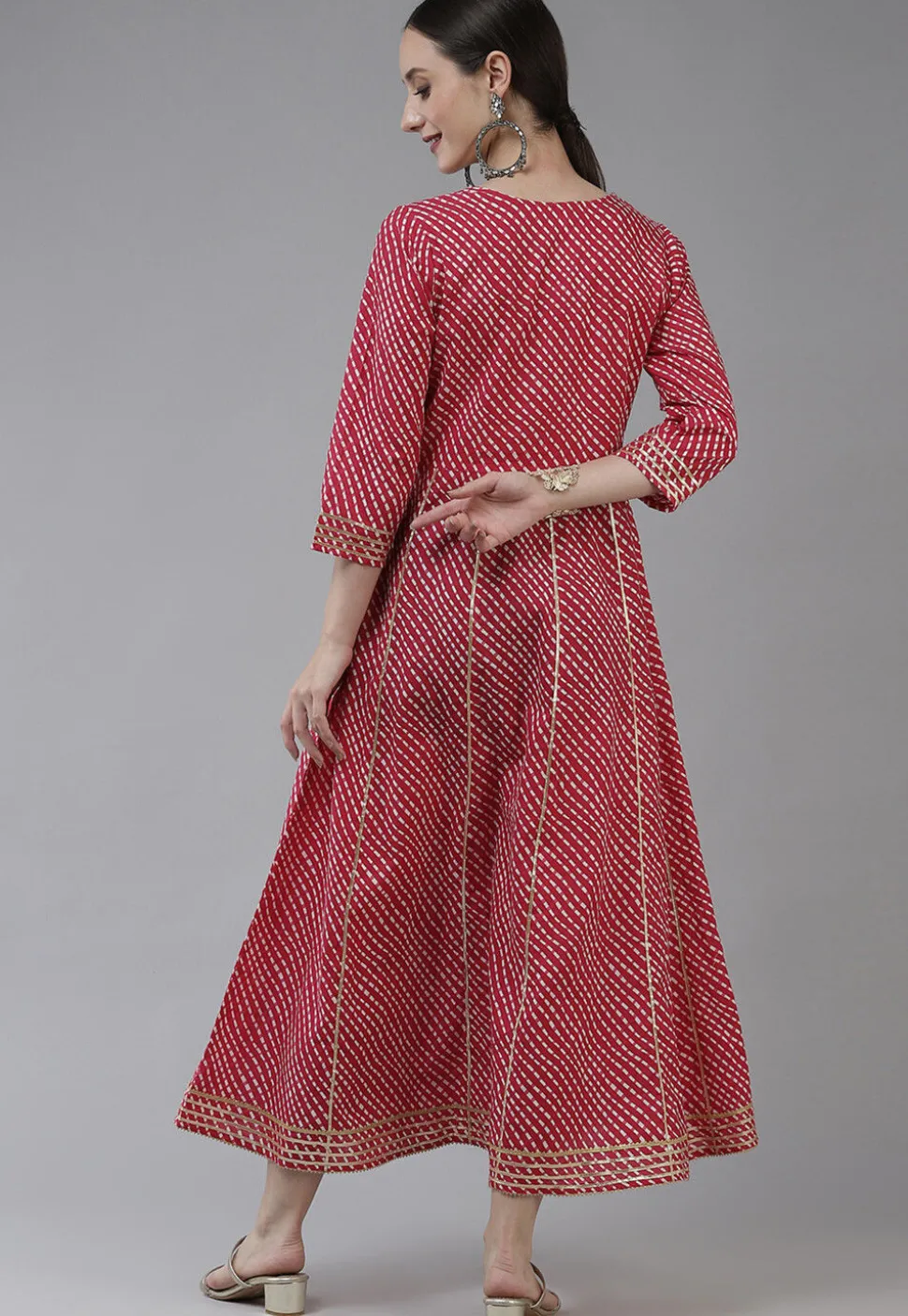 Leheriya Printed Pure Cotton Dress in Fuchsia