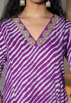 Leheriya Printed Pure Cotton A Line Suit in Purple
