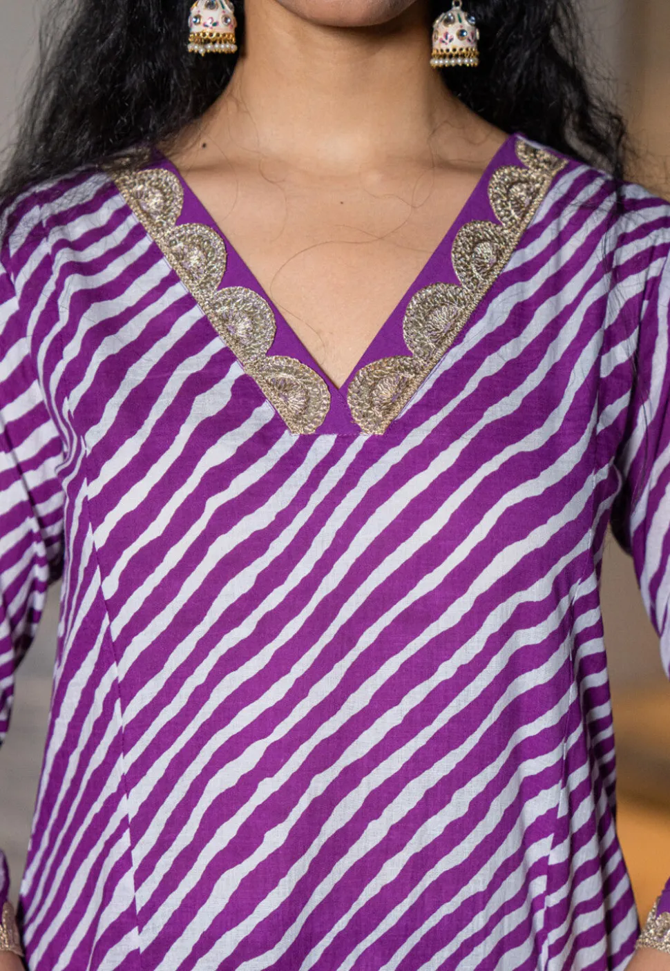 Leheriya Printed Pure Cotton A Line Suit in Purple