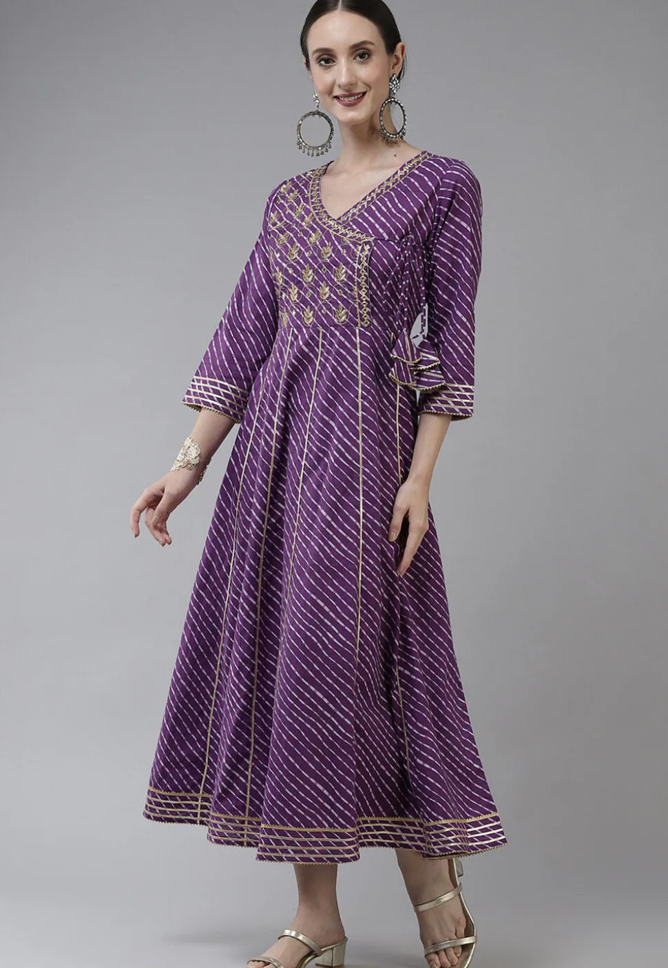 Leheriya Printed Pure Cotton Dress in Dark Purple