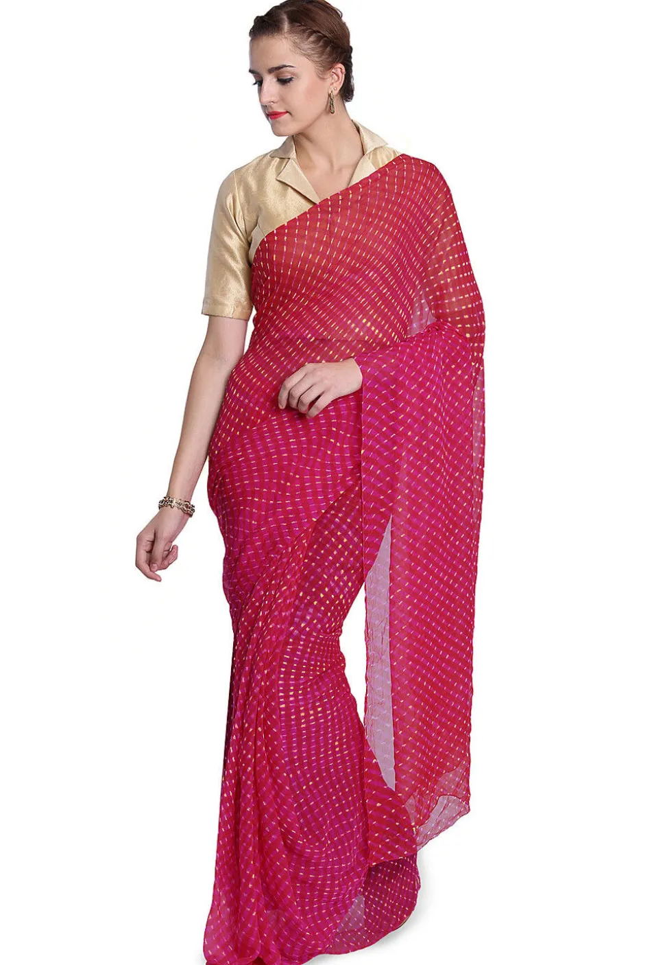 Leheriya Printed Pure Georgette Saree in Fuchsia