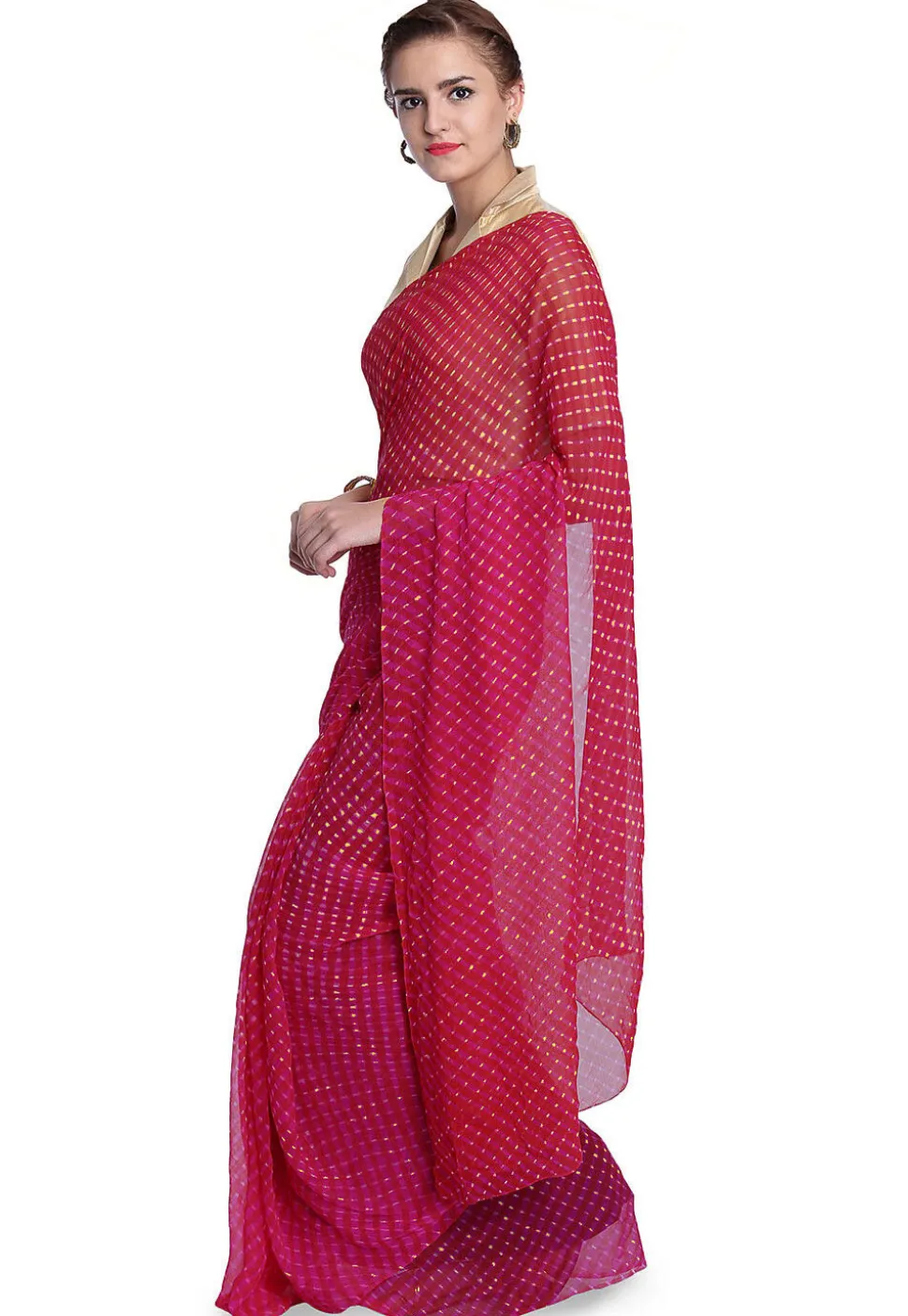 Leheriya Printed Pure Georgette Saree in Fuchsia