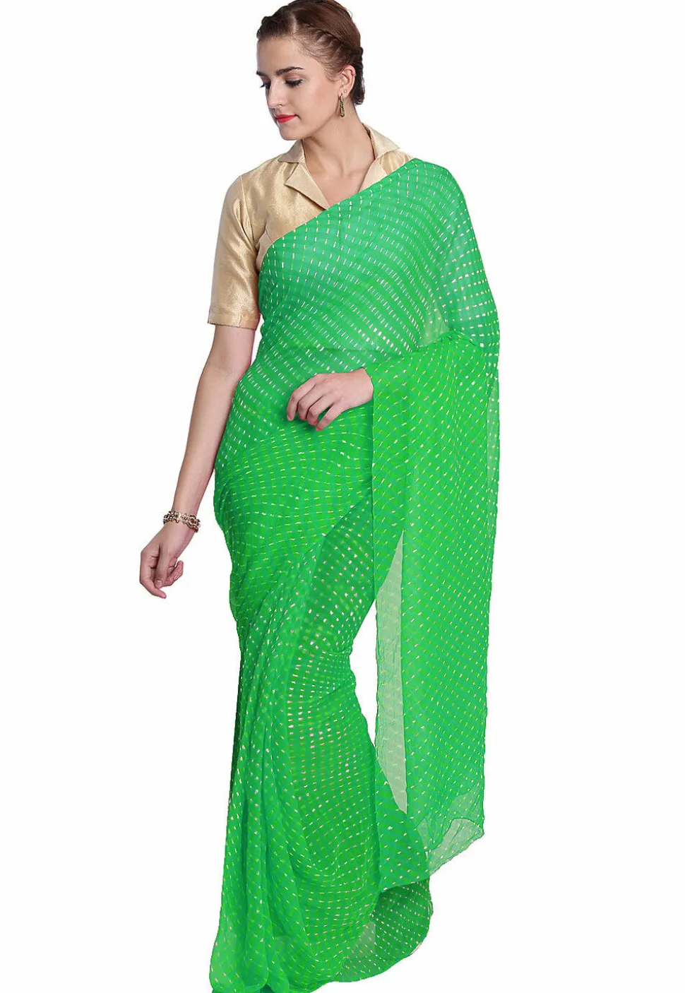 Leheriya Printed Pure Georgette Saree in Green