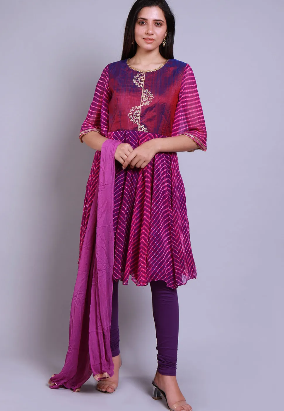 Leheriya Printed Pure Georgette A Line Suit in Purple