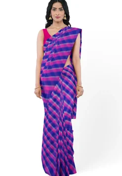 Leheriya Printed Pure Kota Silk Saree in Pink and Purple