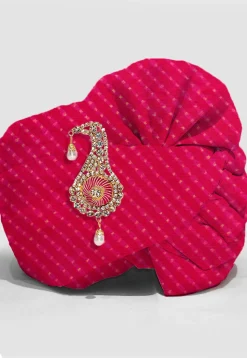 Leheriya Printed Pure Kota Silk Unisex Turban in Fuchsia