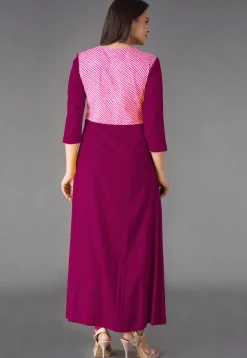 Leheriya Printed Rayon A Line Kurta inMagenta