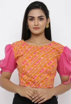 Leheriya Printed Styled Back Cotton Blouse in Mustard