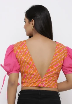 Leheriya Printed Styled Back Cotton Blouse in Mustard