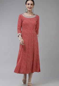Leheriya Printed Viscose Rayon Dress in Red