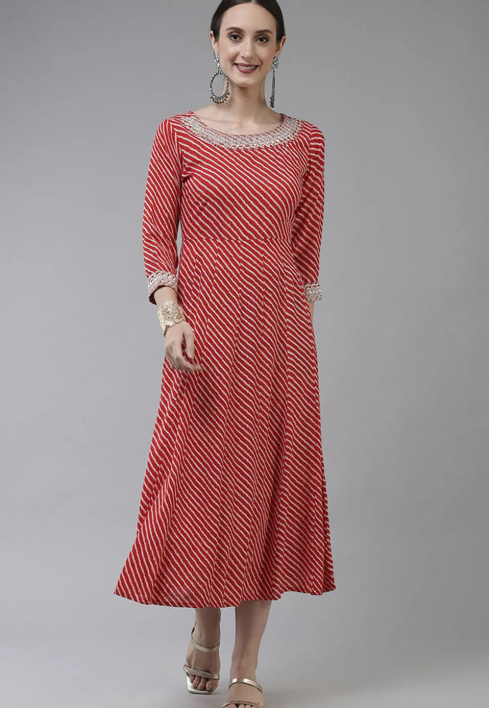 Leheriya Printed Viscose Rayon Dress in Red