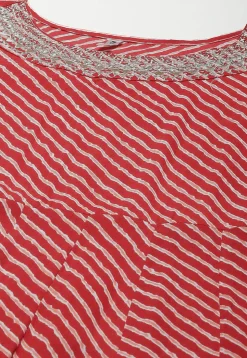 Leheriya Printed Viscose Rayon Dress in Red