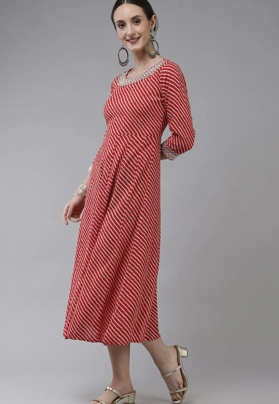 Leheriya Printed Viscose Rayon Dress in Red