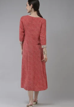 Leheriya Printed Viscose Rayon Dress in Red