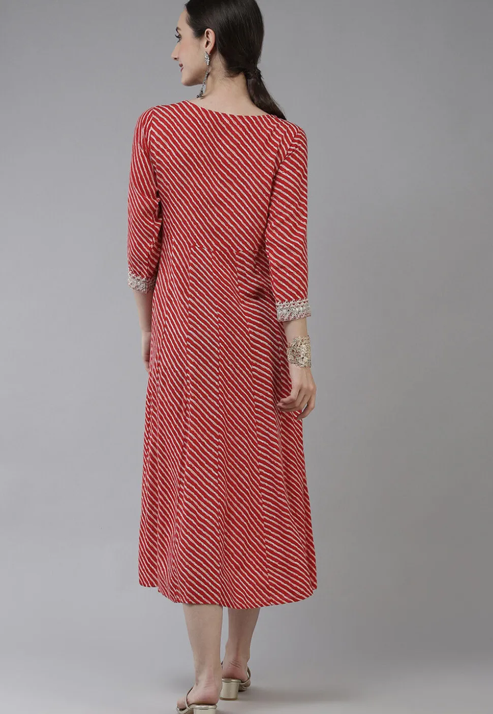 Leheriya Printed Viscose Rayon Dress in Red