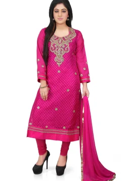 Leheriya Pure Kota Silk Straight Cut Suit in Fuchsia