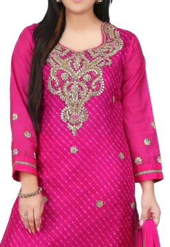 Leheriya Pure Kota Silk Straight Cut Suit in Fuchsia