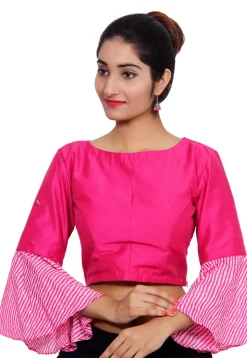 Leheriya Sleeve Cotton Silk Padded Blouse in Fuchsia
