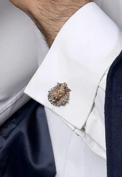 Lion Head Metallic Cufflink Pair