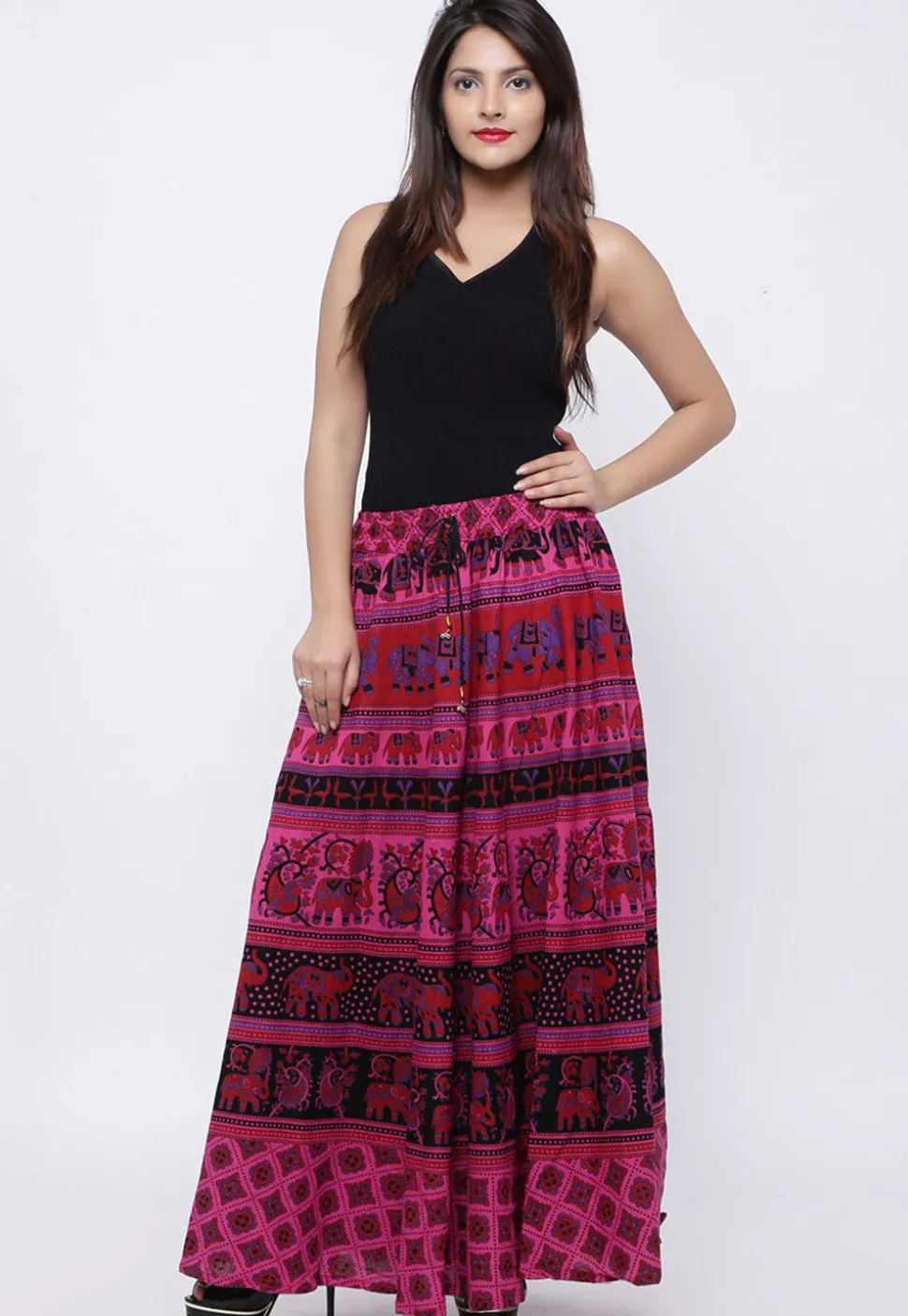 Mandala Printed Pure Cotton Skirt in Pink
