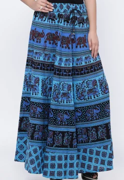 Mandala Printed Pure Cotton Skirt in Blue