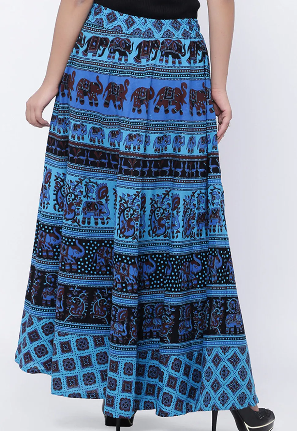 Mandala Printed Pure Cotton Skirt in Blue